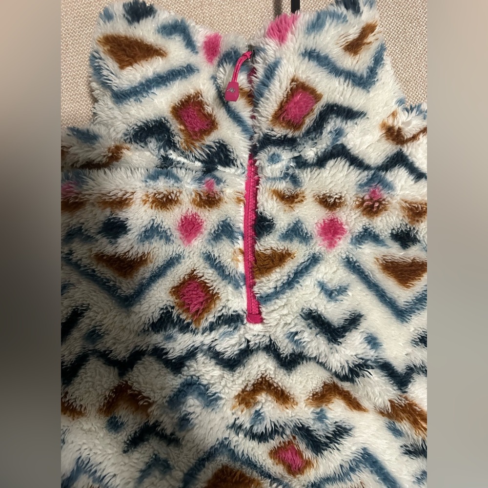 Western print fuzzy Eddie Bauer quarter zip sweater